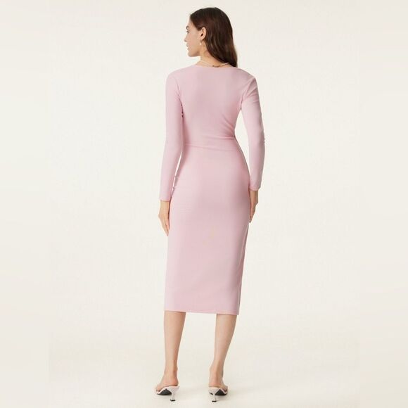 NWT OGL Light Cotton Rib Faux Wrap Light Cotton Midi Dress - Hazelnut Coco - Picture 9 of 10